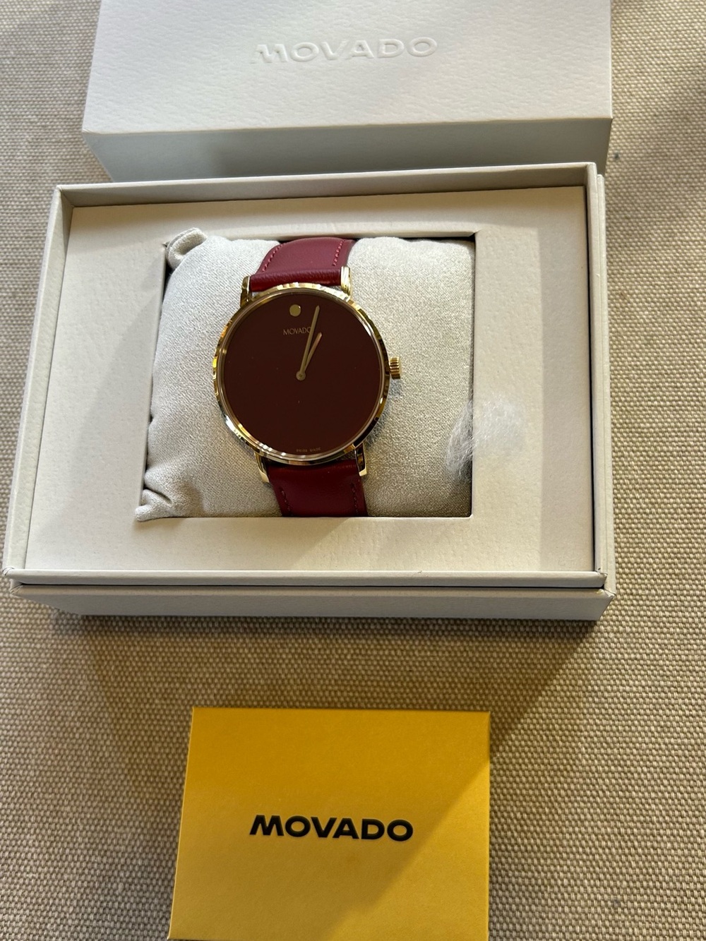 Movado Signiture Watch With 40mm Red Face & Red Leather Band - Picture 6 of 8